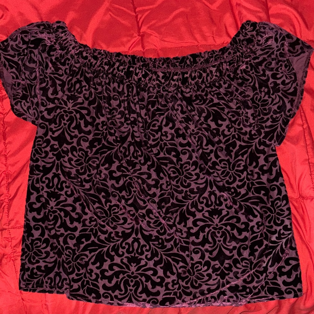 Hollister Black and Purple Velvet Blouse